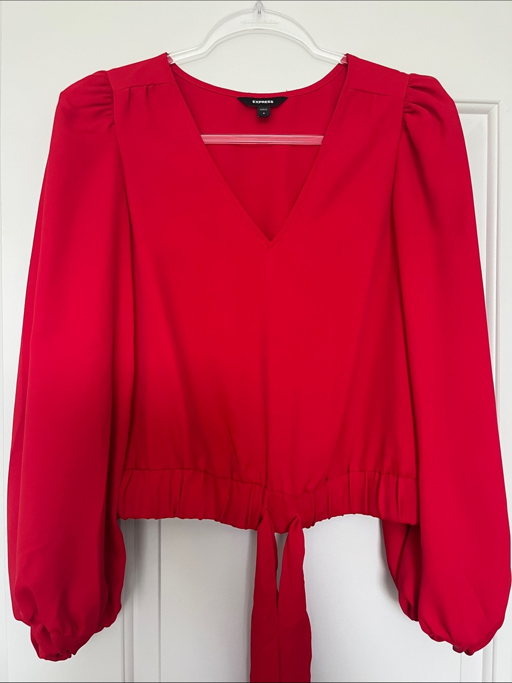 Express Red V-Neck Long Sleeve Blouse